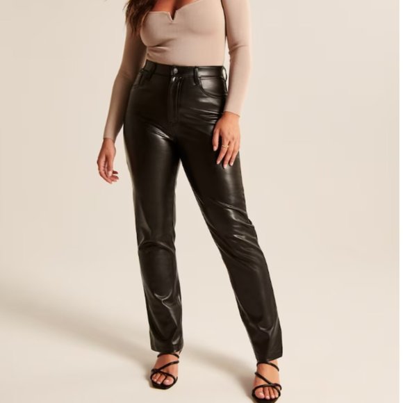 Black Vegan Leather 90s Straight Pants - Curve Love - Size 33 Short (16) - Picture 1 of 11